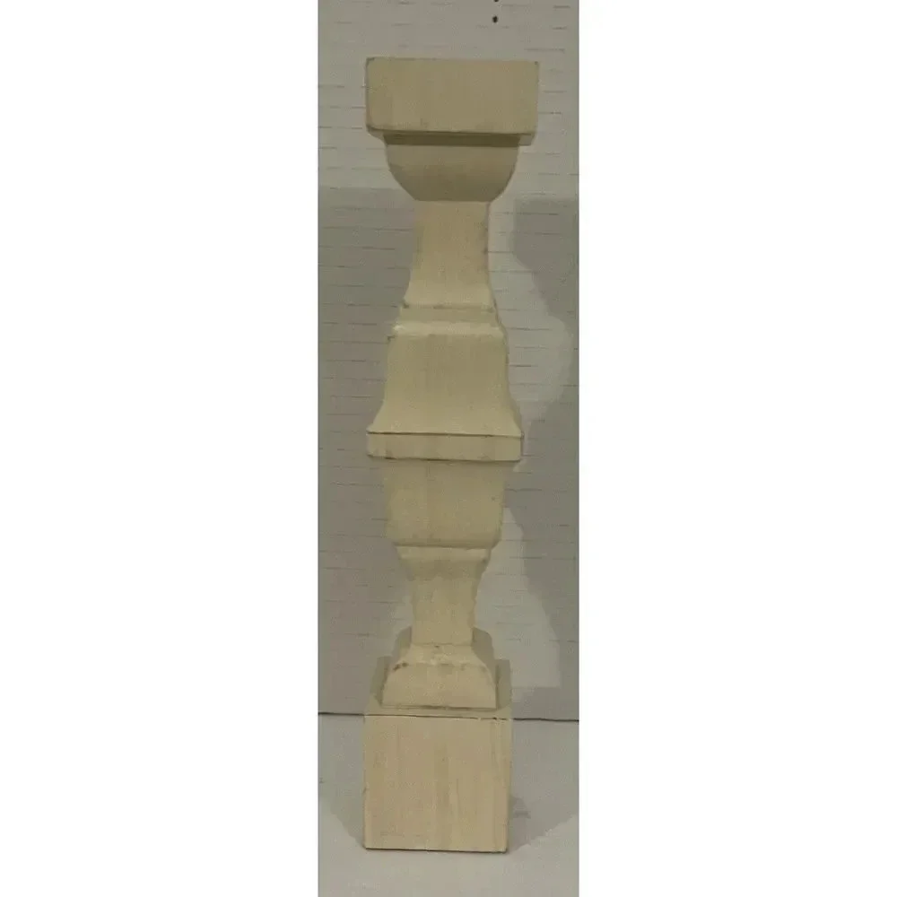 Vintage Wooden Square Taper Candleholder Cream Distressed 9”H x 1 3/4”‎